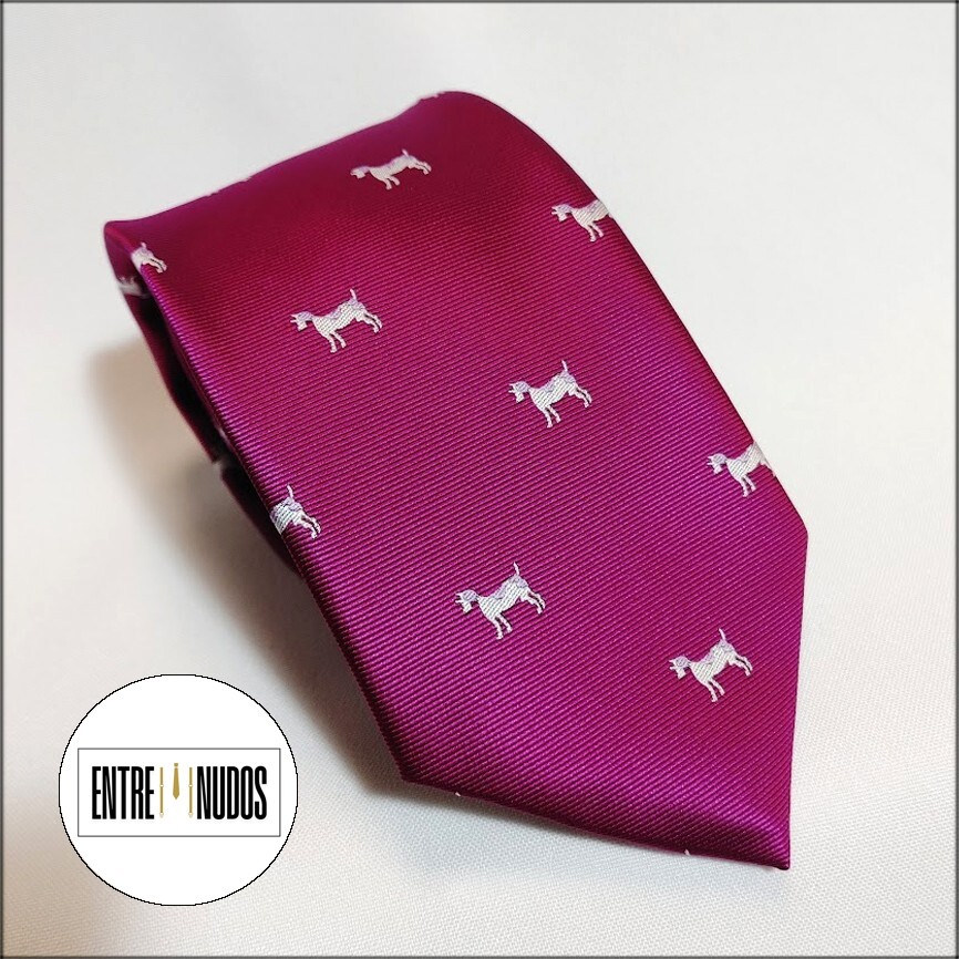 CORBATA FONDO EN COLOR BUGANVILLA Y CABALLOS EN BLANCO