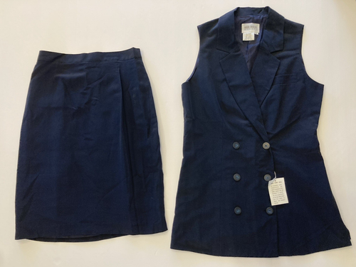 NWT Vtg 90s Hugo Buscati Victoria's Secret Sz 8 Navy Blue Sleeveless Skirt Suit - Picture 3 of 10