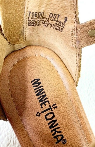 Minnetonka Tan Camel Suede Leather Fringe Studded Strappy Sandals Women's 9 - Bild 7 von 8