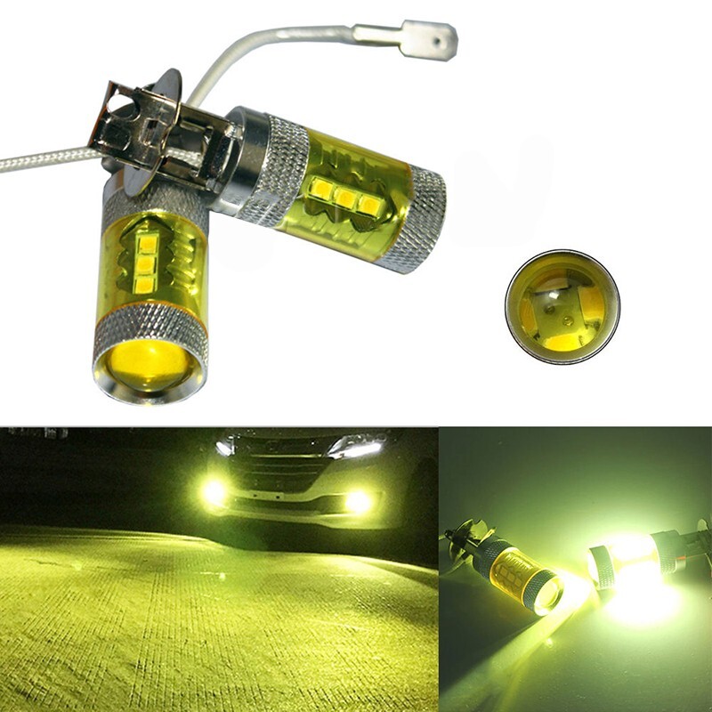 2pcs Set 12-24V H3/80W/16 LED Car Fog Light Bulb Yellow High Power Truck
