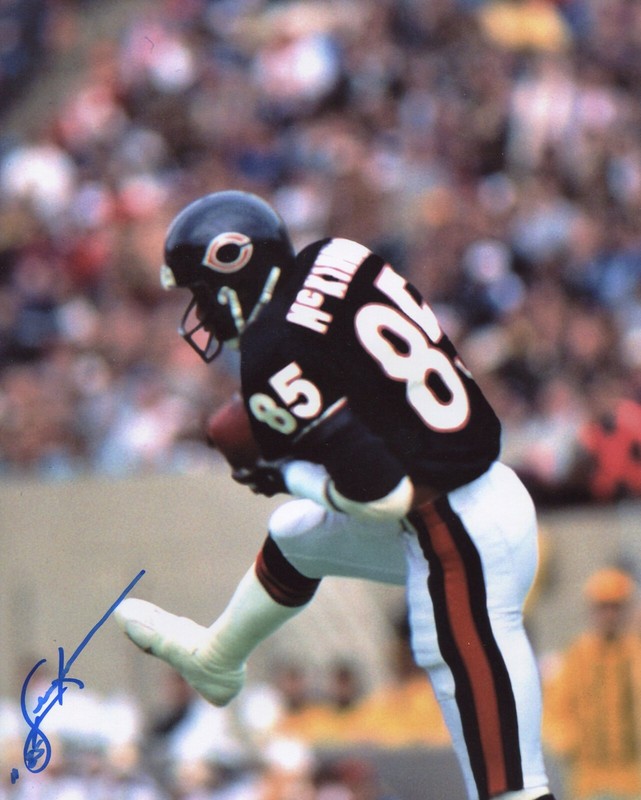 DENNIS MCKINNON Chicago Bears 1983-89 photo in action Super Bowl XX  COA   