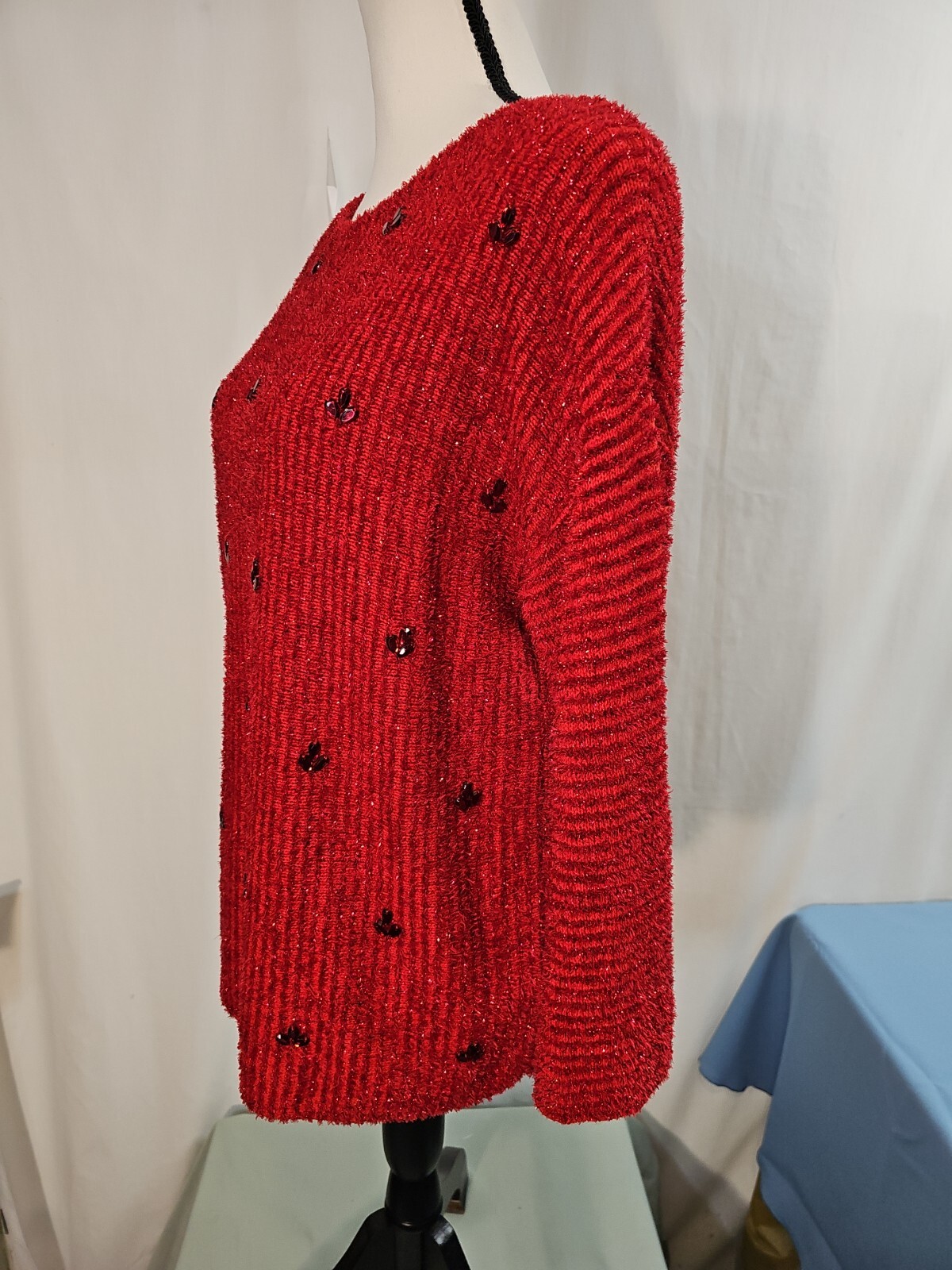 RUBY RD Embellished Pullover Metallic Sweater Hol… - image 3