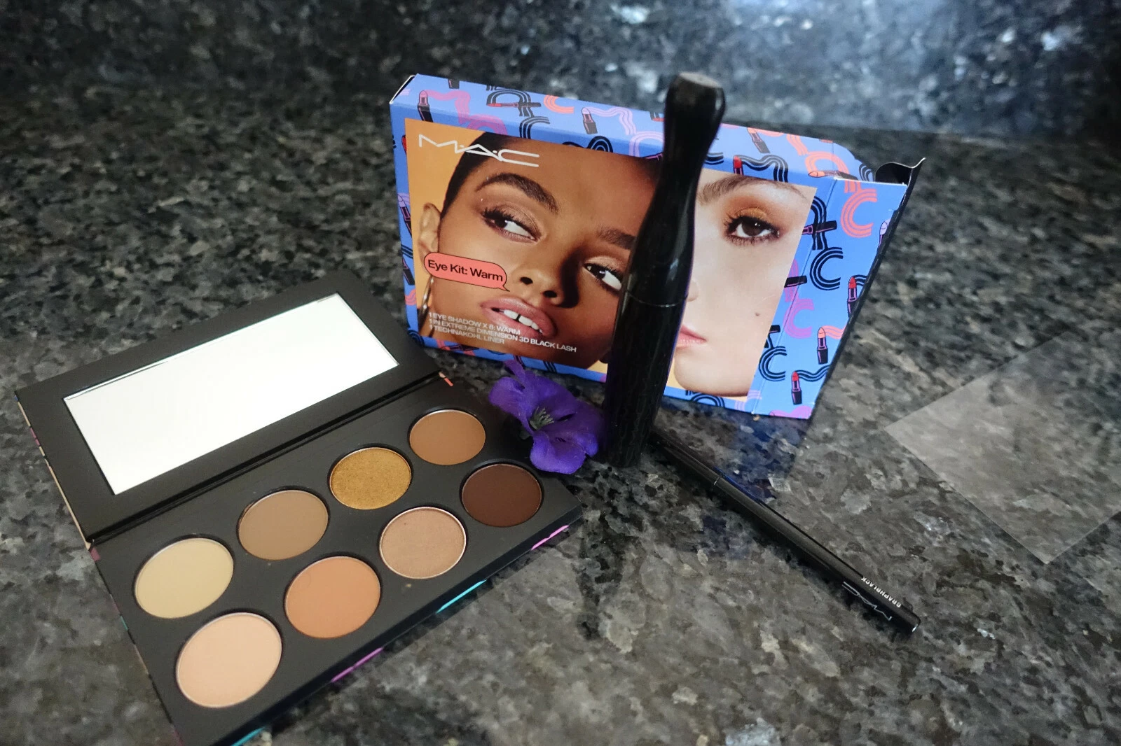 MAC eye kit warm 3 piece set new in box eyeshadow mascara eyeliner