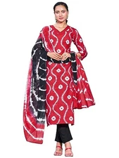 GoSriKi Women's Cotton Blend Straight Printed Kurta with Pant & Dupatta