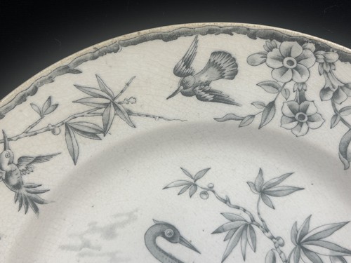 Antique 1877 Indus Birds Black Transfers are Aesthetic Ridgway Sparks 9.5” Plate - Picture 3 of 24