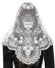 Church Mantilla Catholic Veil White Holy Grail Embroidered Lace Chapel Veils ...