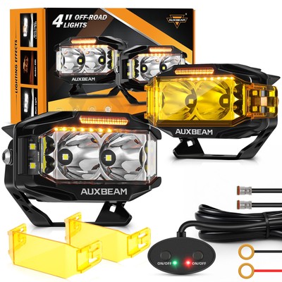 2x AUXBEAM 4x2.5 Inch LED Pod Lights Spot Flood Combo Spotlights & Amber Covers