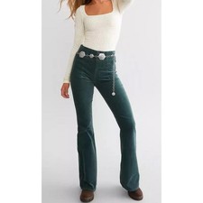 We The Free Green Corduroy Jayde High Waisted Flare Pants Boho Women's size 28