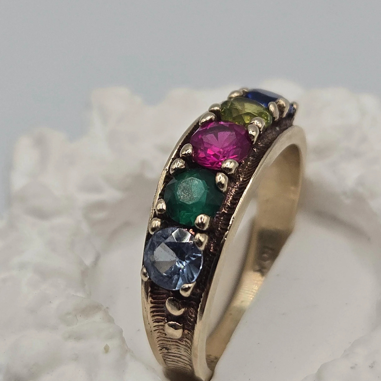 Solid 10K Yellow Gold Ring with Multiple Gemstone… - image 7