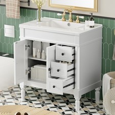 30" Bathroom Vanity w/Sink,3 Drawers,Freestanding Storage Vanity Cabinet,2 Doors
