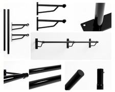 Gloss Black Wall-Mounted Clothes Rail – Heavy-Duty Steel Hanging Bar for Home