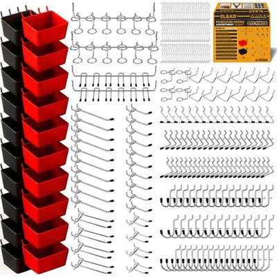 ELEAD 297 Piece Pegboard Hooks Kit, Peg Board 297-Piece, 297-Piece Black&Red