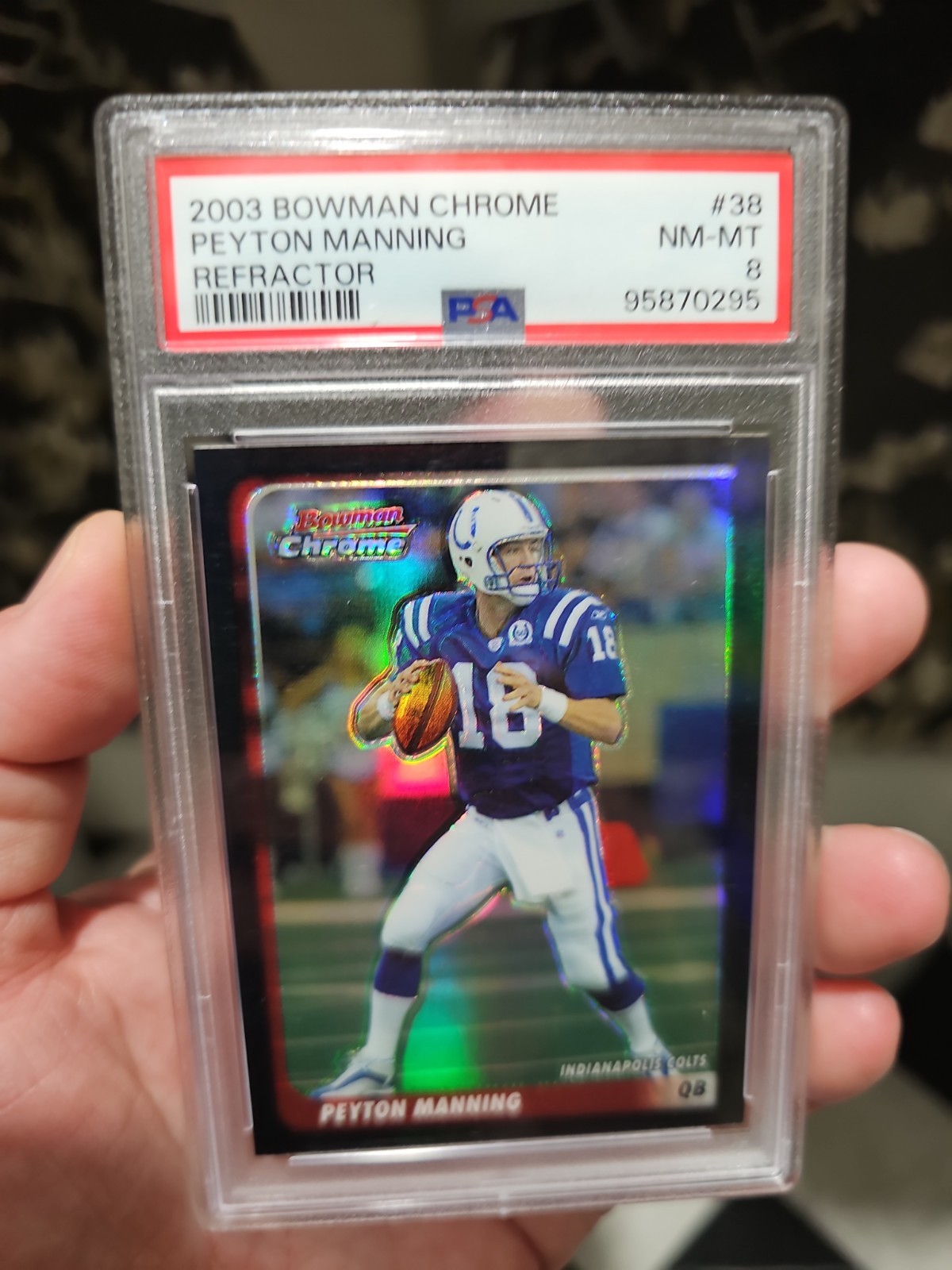 2003 Bowman Chrome Peyton Manning #38 COLTS SP REFRACTOR /500 PSA 8