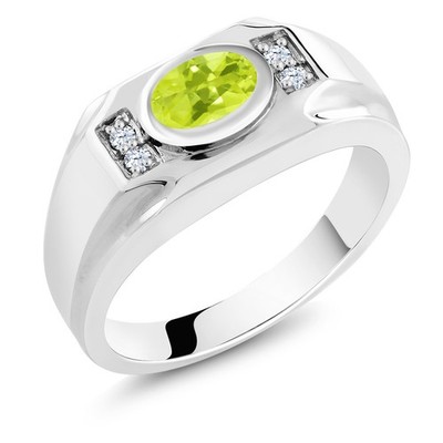 Men's 925 Sterling Silver Yellow Lemon Quartz and White Created Sapphire Ring
