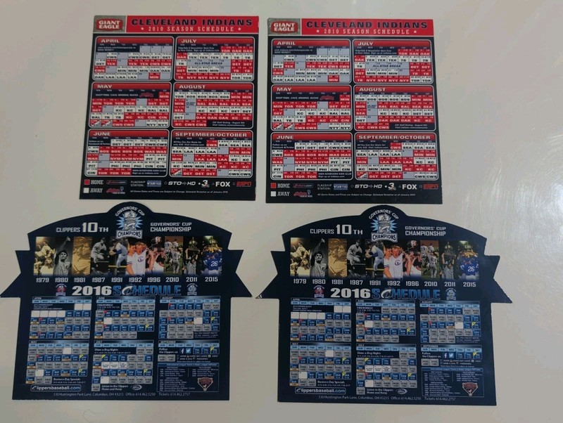 2010 Cleveland Indians & 2016 Columbus Clippers Magnetic Baseball Schedule  X 2