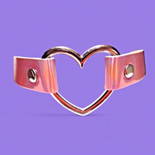 PINK HOLOGRAPHIC BAND CHOKER hologram prismatic harajuku heart necklace 5G
