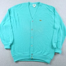 Vintage Izod Lacoste Cardigan Mens XL Aqua Blue Acrylic Sweater Made in USA