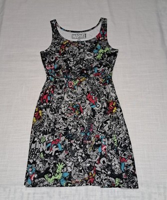 marvel skater dress Marvel Comics Scoop Neck Flare Tank Skater Dress Women Sz M Super Hero FOOM