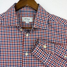 Eton Contemporary Dress Shirt Men's XL 43/17 Check Long Sleeve Button Down
