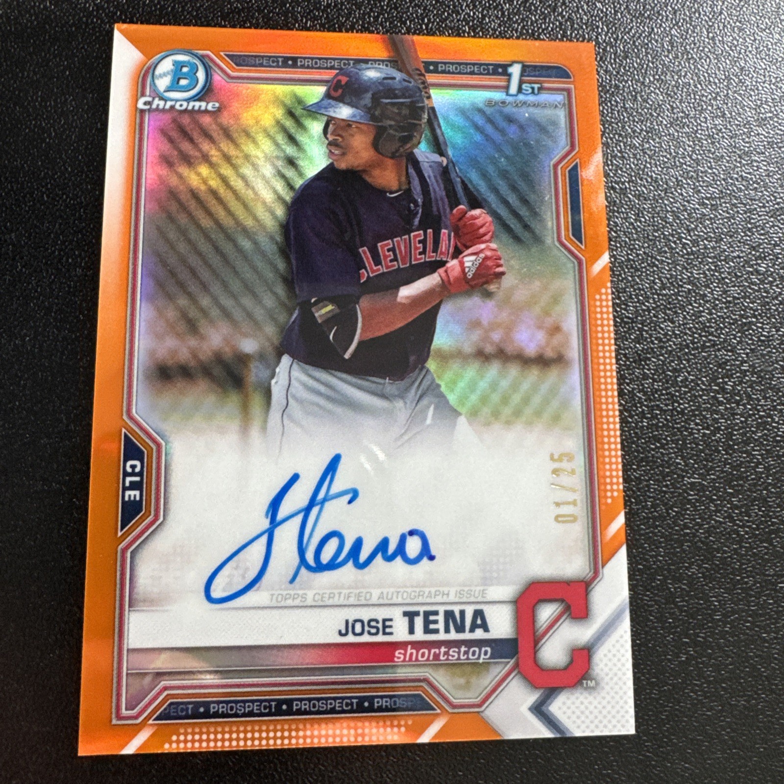 JOSE TENA 2021 Bowman Chrome Auto True Orange /25 Refractor Bookend