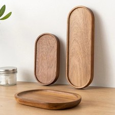 Solid Wood Tableware Tray Round Rectangle Snack Fruit Dessert Tea Board