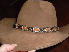 Southwestern Smoky Rhinestone and Carmel Lucite Mens Stretch 3/4" Hatband