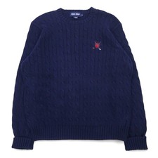 POLO GOLF RALPH LAUREN 90's Crewneck Cable Knit Sweater L Navy Cotton One Point