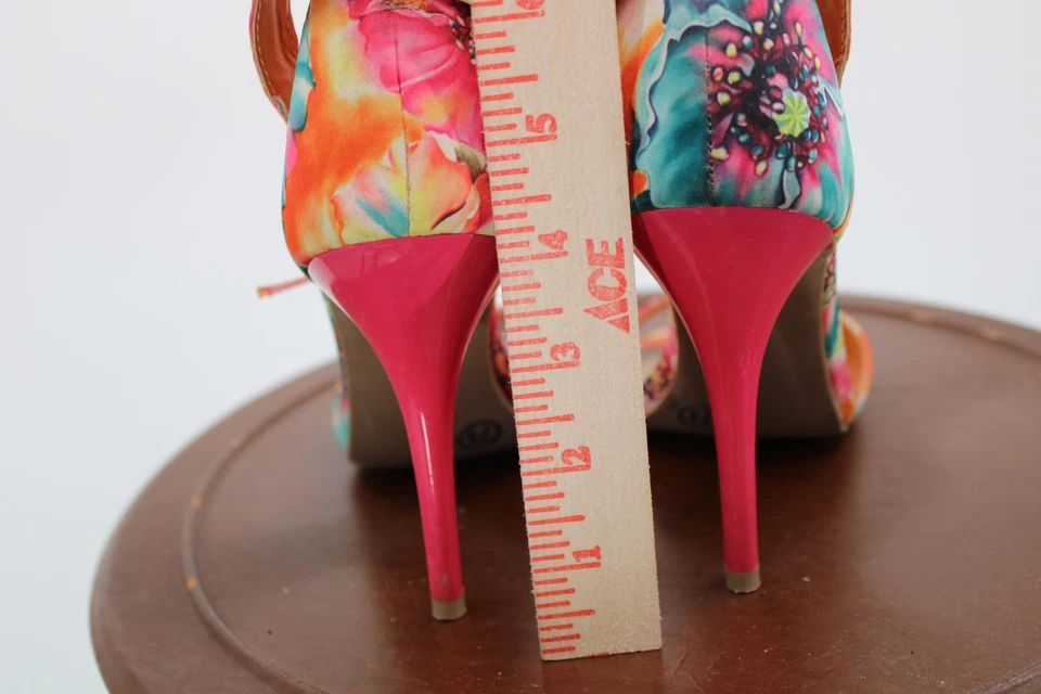 Mossimo Zapatos Mujer Talla 7.5 Multicolor Floral Correa al Tobillo Sandalias de Tacón Alto Foto 4 de 4