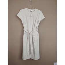 Talbots Womens Size 10 Cream Short Sleeve Belted Button Front Sheath Dress NEW