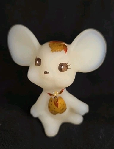 Fenton Mouse Satin White Hand Painted Christmas Poinsettia Gold Vest w/ Tie