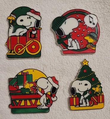 4 Snoopy Double Sided Christmas Ornaments United Features Syndicate Plastic