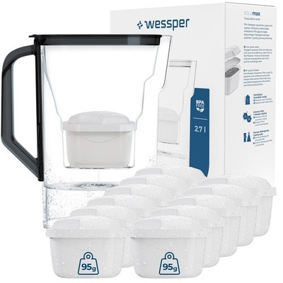 Wessper Filterkanne 2,7 L mit 10x Kartuschen  weniger Kalk, besserer Geschmack