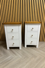 Oak 3 Drawer Painted Bedside Table – Pair of Whitford White Nightstand Assembled