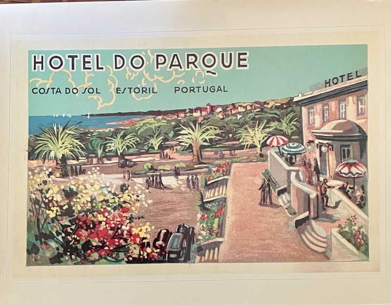 Vintage Luggage Label - Hotel Do Parque, Costa Do Sol, Estoril, Portugal- Travel