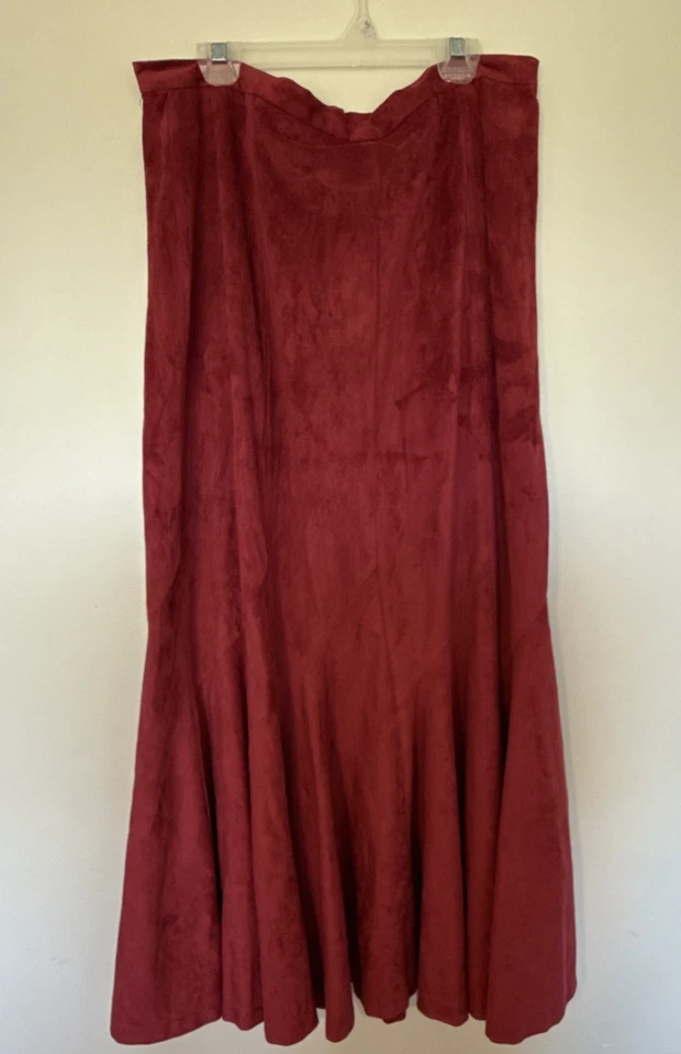 April Cornell Crushed Velour Long Red Ruffled Skirt Plus Size Modest- Size XL - Image 2 of 4