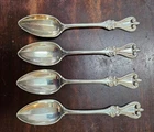Lot of 4 antique  TOWLE Old Colonial Sterling Teaspoons, 5 1/2"  Monogram M