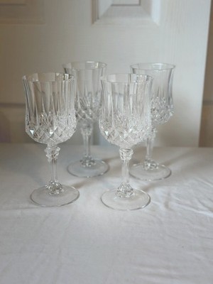 Cristal D Arques Paris Lady Diamond Crystal Wine Glasses Set of 4 Vintage 8 