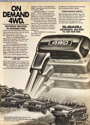 #ad Subaru quot;On Demand Four Wheel Drive Systemquot; Vintage Print Ad 1983 $10.55