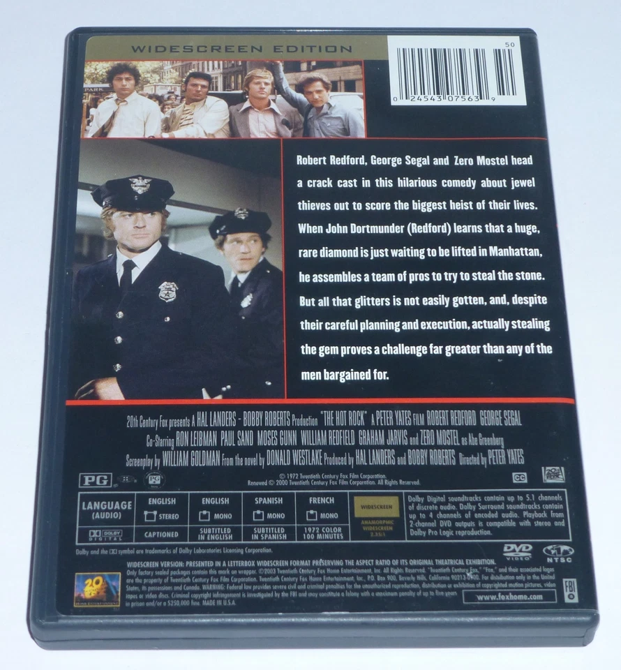 The Hot Rock (DVD, 1972) Robert Redford, George Segal, Rare OOP - Image 2 of 3