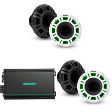 Kicker 2 Pair  48KMXL65 6.5" Horn-Loaded Marine LED Speakers with 48KMA6004...