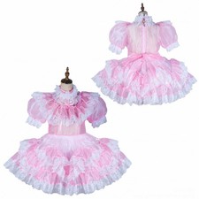 French Maid Girl Sissy Lockable Pink Organza Dress cosplay costumes Tailor-made