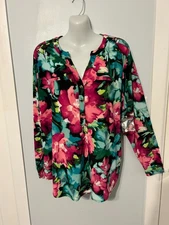 NWT I.N.C. Floral Multi-Color V-Neck Top with Long Sleeves      Plus Size 0X