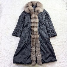 Blue Frost Fox Real Fur Long Coat with Big Collar Padded Excellent Condition