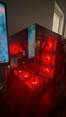 Gaming Desktop Tower PC with RGB Lighting, Red LED Fans, Glass Side Panel