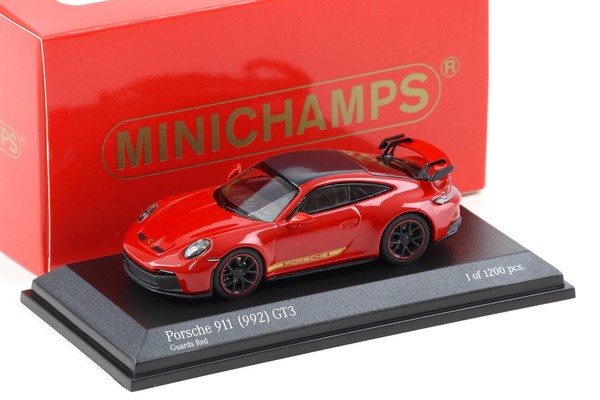 1:64 Minichamps Porsche 911 992 GT3 Coupe Guards Red/ Carbon Roof-image