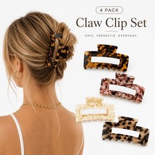 4pcs Classic Hair Acetate Hair Claw Clip Set - Cream, Tortoise, Multicolor Set