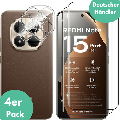 2X Schutzglas für Xiaomi Redmi Note 15 Pro Plus 5G Panzerfolie Display Kamera 3D