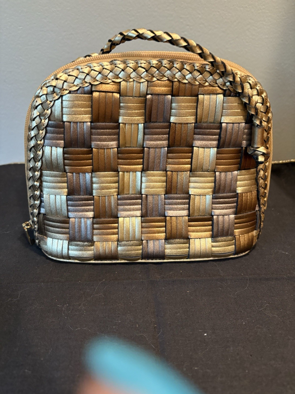 Vintage CEM Woven Leather gold  Metallic Shoulder / Cross Body Bag