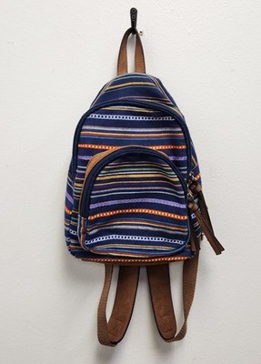Bueno Striped Woven Mini Backpack Bohemian Multicolored Canvas Faux Leather