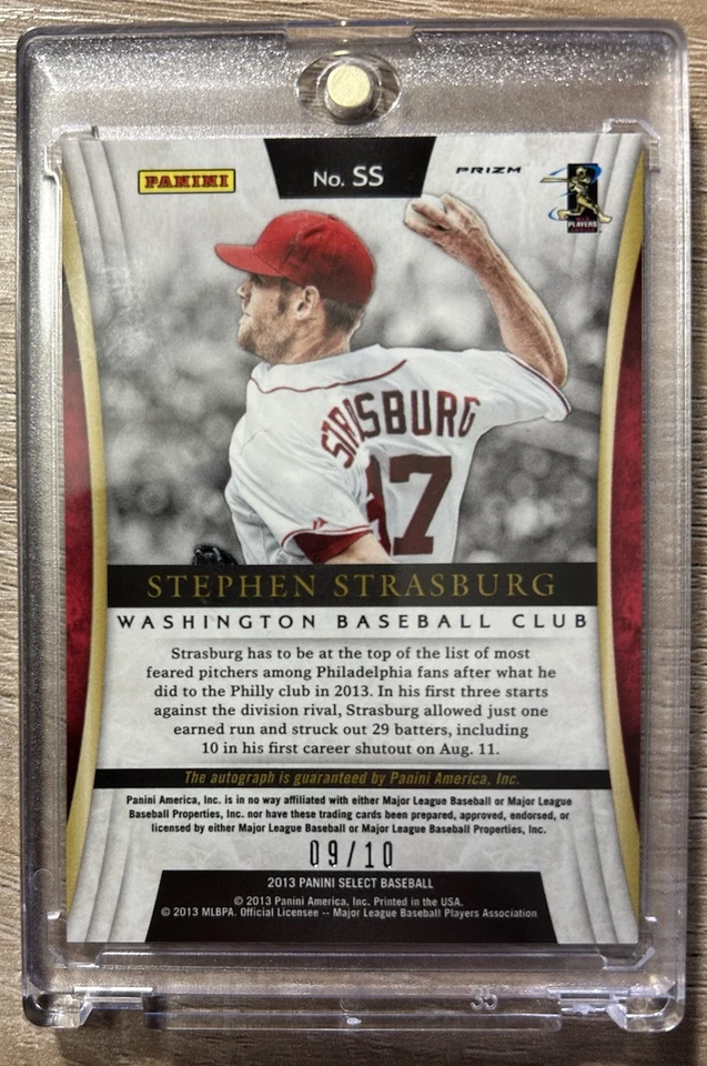 Stephen Strasburg 2013 Panini Select Signatures Autograph #'d 9/10 - Nationals!! - Image 2 of 2